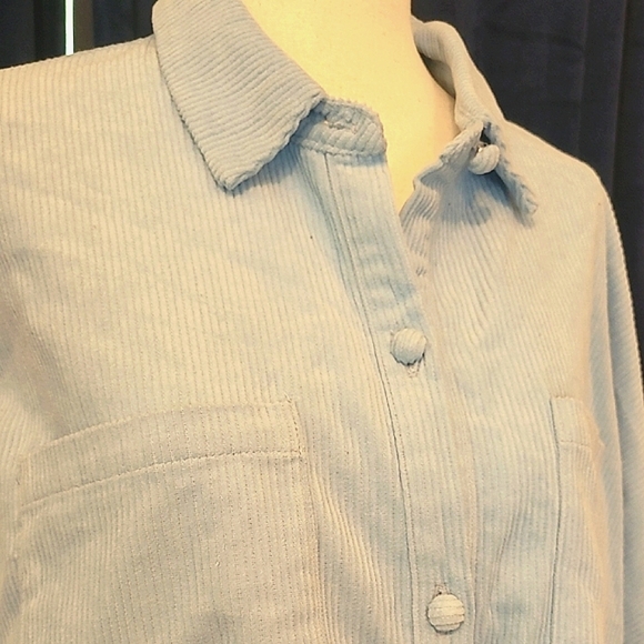 Double Zero Light Blue Button Down Shacket - Picture 2 of 4